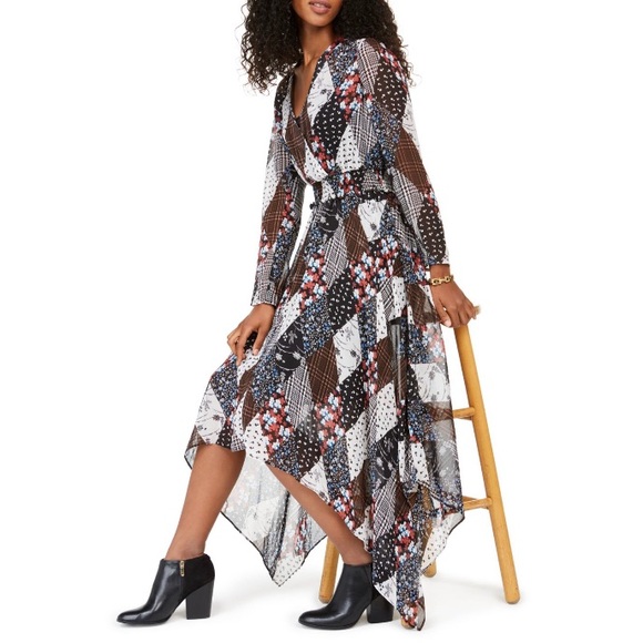 Tommy Hilfiger multicolor asymmetric dress long sleeve size M Smock Chiffon Midi - Picture 14 of 15